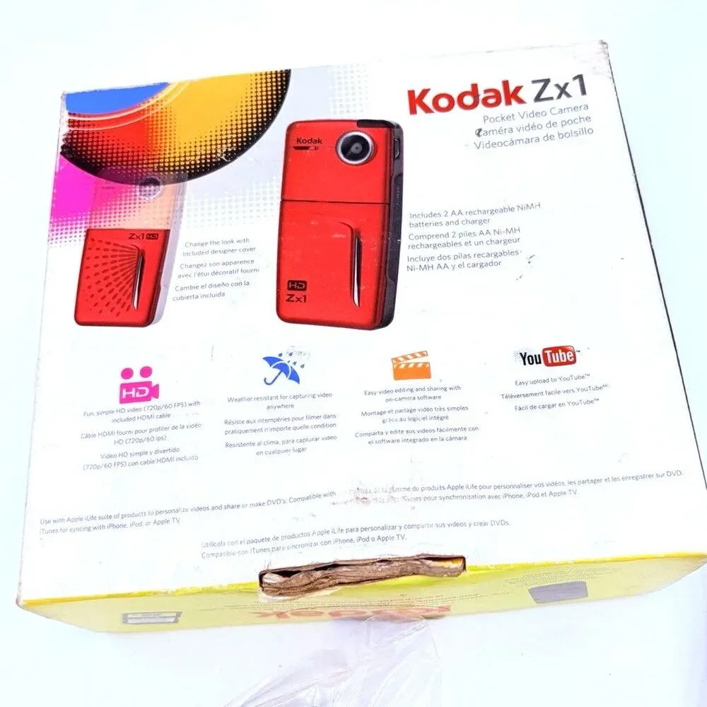 Kodak Zx1 HD Pocket Video Camera Camcorder 720p w/ Box Cables Manual